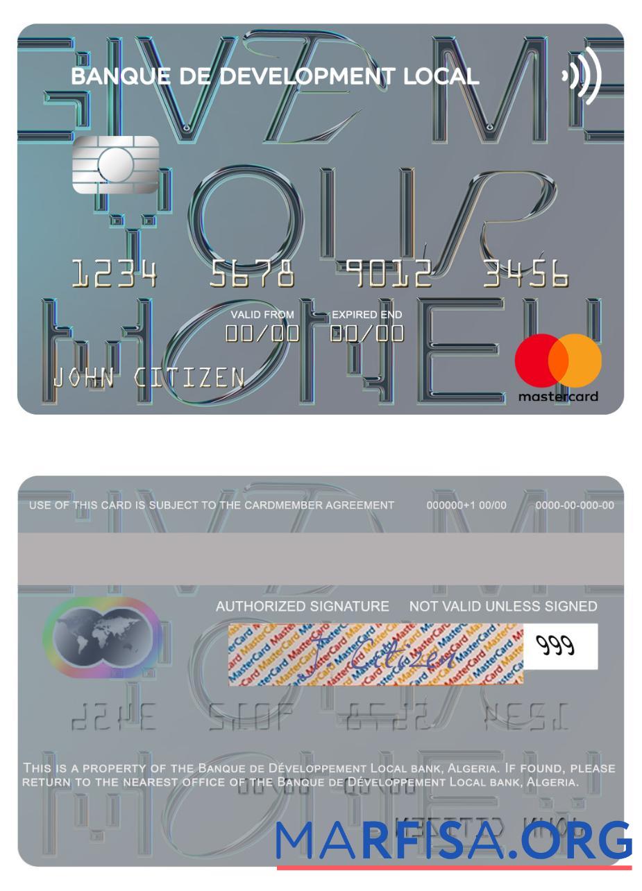 Printable Algeria Banque de Développement Local mastercard template